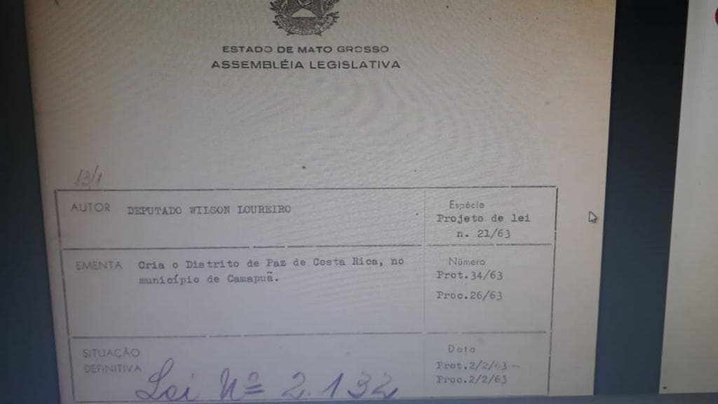 Ex-vereador consegue documentos históricos da criação do distrito de Paz de Costa Rica e Paraíso